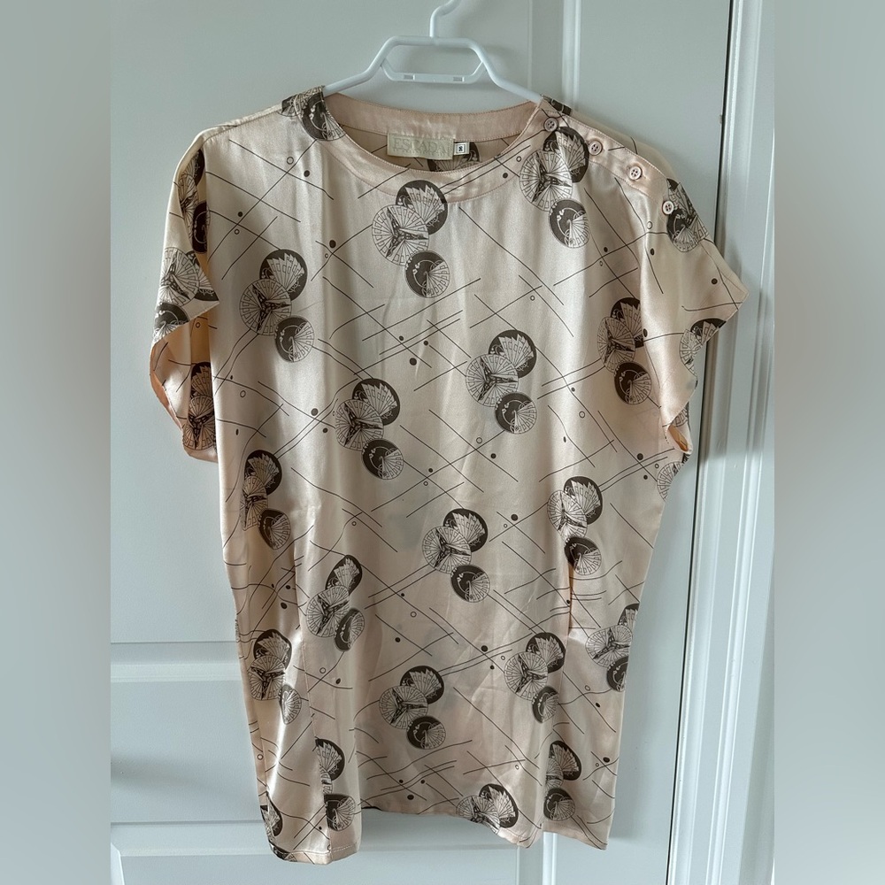 Escada Cream and Brown Patterned Top